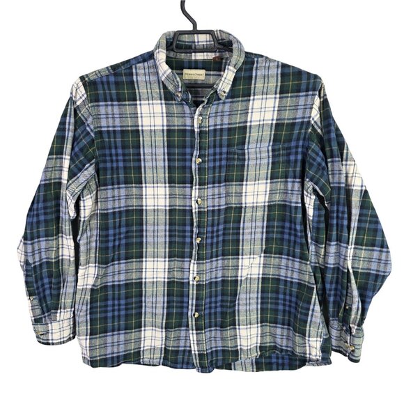 Mens Hobbs Creek Blue Green Plaid Button Up Long Sleeve 100% Cotton Size XL - Picture 1 of 7